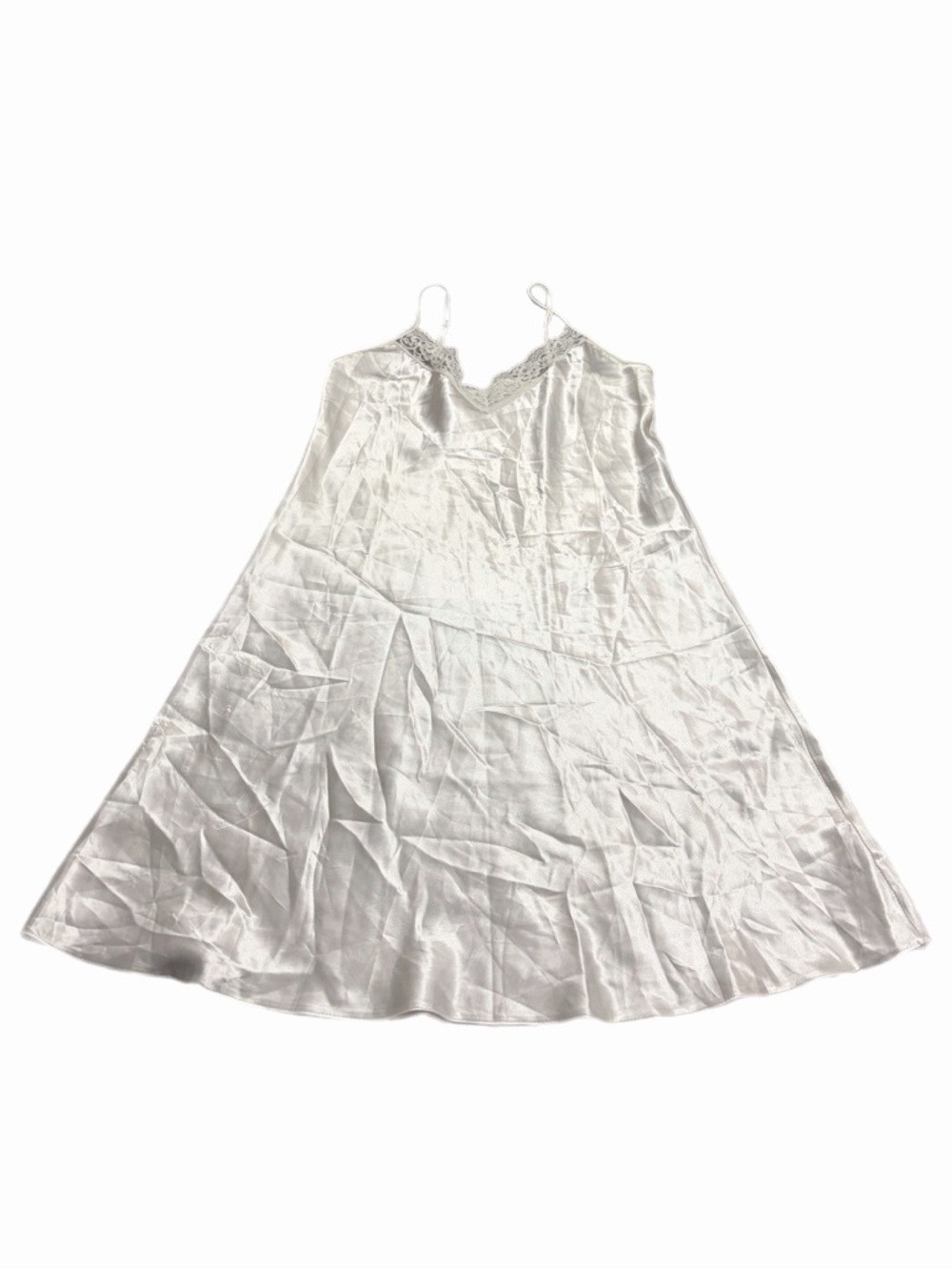 90s/Y2K European Vintage Satin Lace Trim Mini Slip Dress (Ivory) Size: Large 10